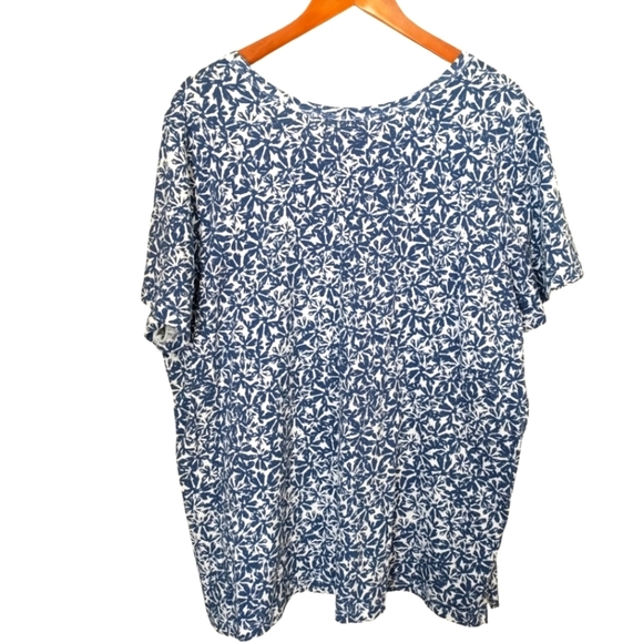 Woman Within Navy & White Floral Print Cotton Tunic Tee - Picture 4 of 6